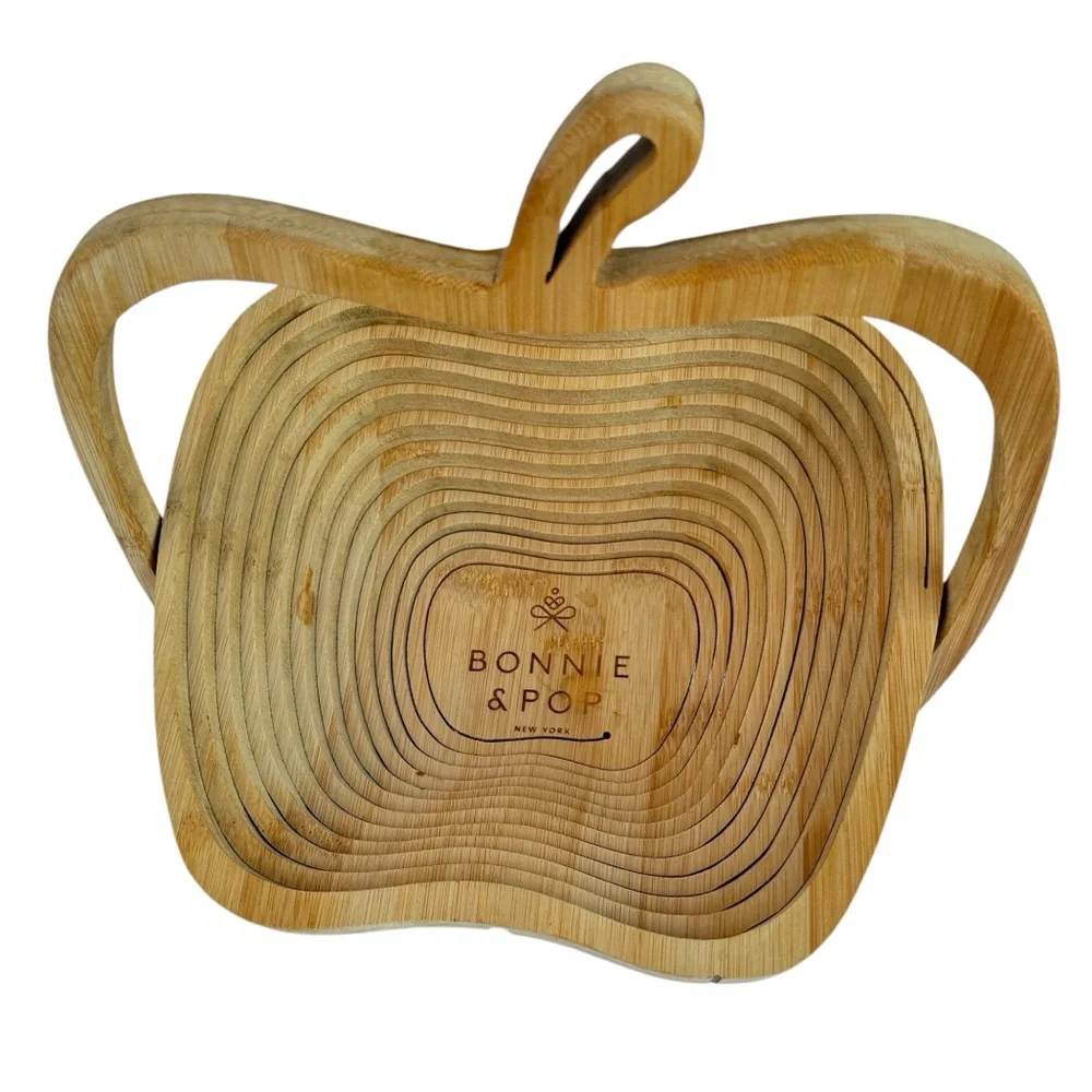 Williams Sonoma wood fruit basket tray apple collapsible basket